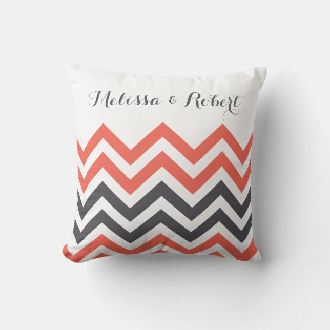 Modern Bröllop-årsdagen Kupp Namn Chevron   Kudde (Framsida)