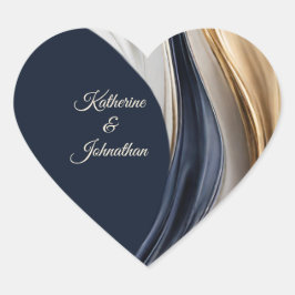 Modern Bröllop - Blå vit och Guld Hjärtformat Klistermärke