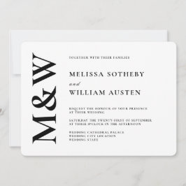 Modern Bröllop Bold Black and White Inbjudningar