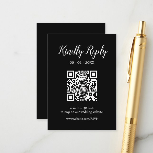 Modern Bröllop Calligraphy Editable QR Code OSA Tilläggskort (Fram/Back In Situ)