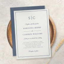 Modern Bröllop Classic Monogram Cream och marinblå