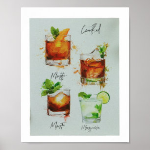Modern bröllop-cocktails på dryckesmenyn, illustra poster