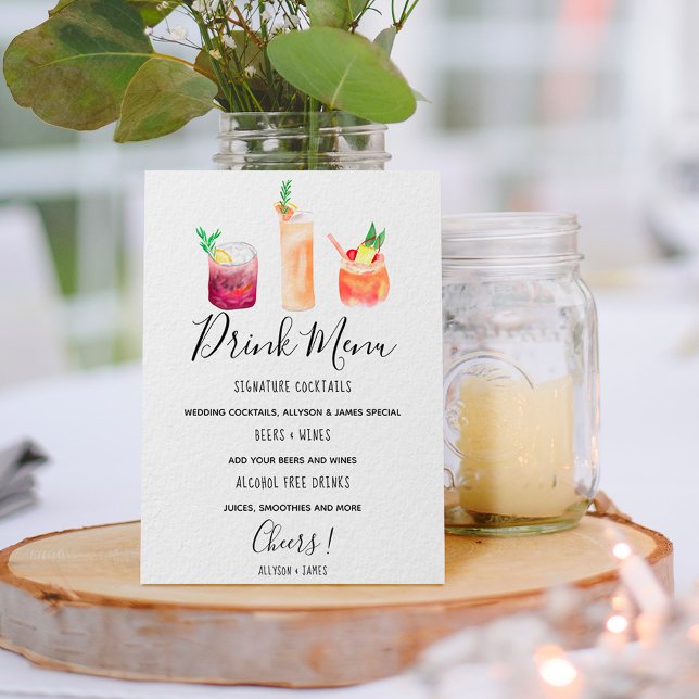 Modern bröllop-cocktails på dryckesmenyn illustrer poster (Skapare uppladdad)