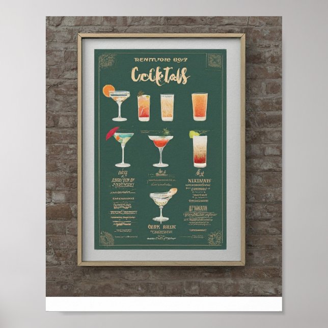 Modern bröllop-cocktails på dryckesmenyn illustrer poster (Framsidan)