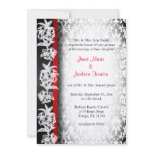 Modern Bröllop Damask i vitt, svart och rött