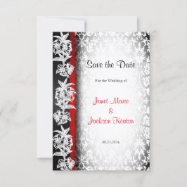 Modern Bröllop Damask i vitt, svart och rött Spara Datumet