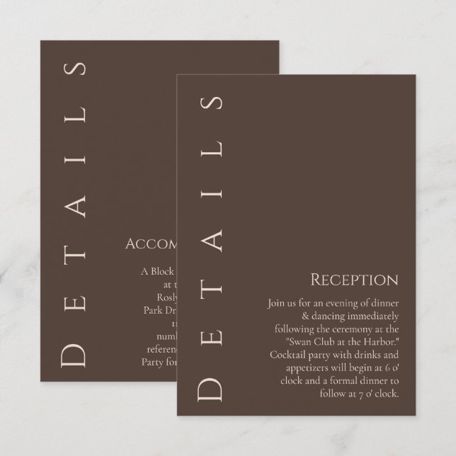 Modern Bröllop Details-Land Brown Tilläggskort (Fram/baksida)