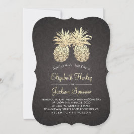 Modern Bröllop Elegant Black Guld Pineapple par Inbjudningar