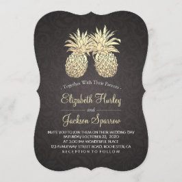 Modern Bröllop Elegant Black Guld Pineapple par Inbjudningar