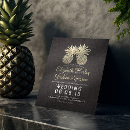 Modern Bröllop Elegant Black Guld Pineapple par Inbjudningar