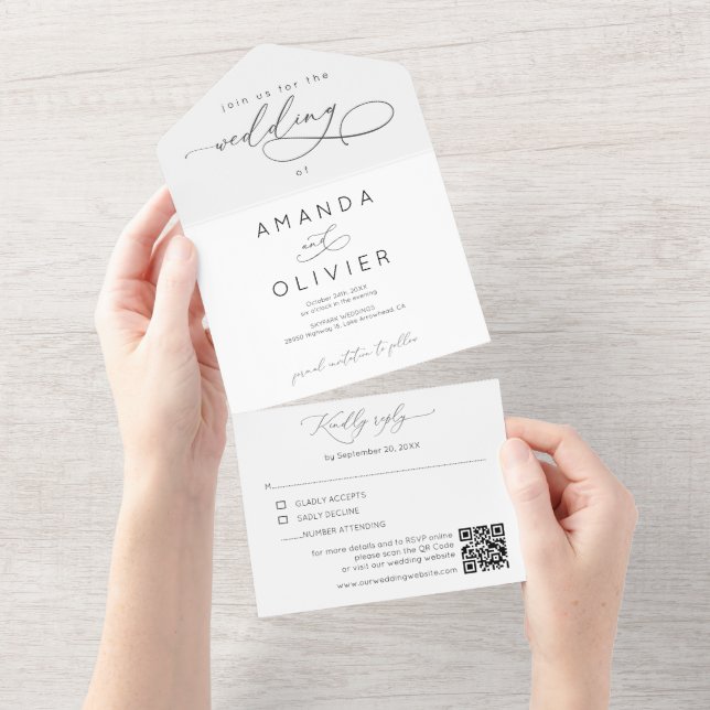 Modern Bröllop Elegant Calligraphy Black & White (Avrivbar del)