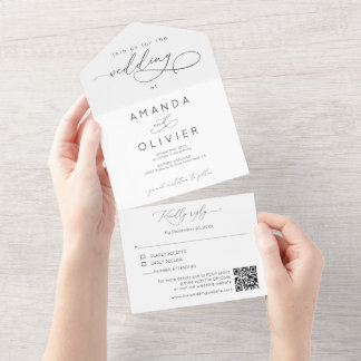Modern Bröllop Elegant Calligraphy Black & White