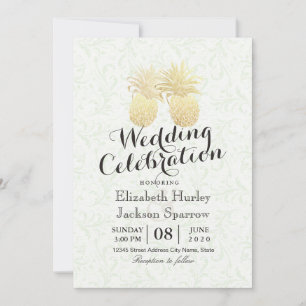 Modern Bröllop Elegant Gulfoljepananas par Inbjudningar