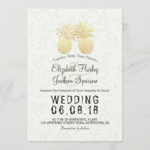 Modern Bröllop Elegant Gulfoljepananas par Inbjudningar