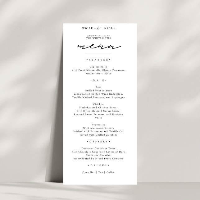 Modern Bröllop | Elegant Svartvitt Meny (Skapare uppladdad)