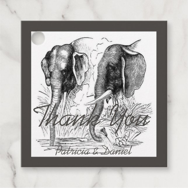Modern Bröllop Elephant Tack Gåvor Etiketter (Framsida)
