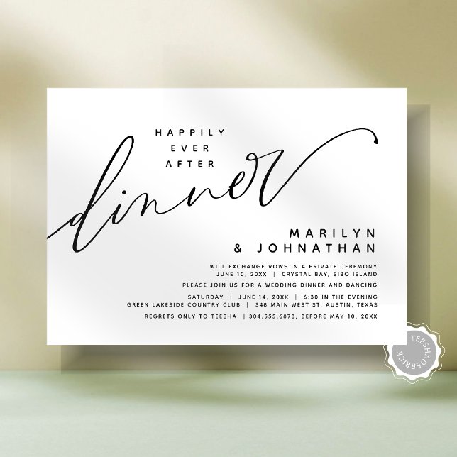 Modern Bröllop Elopement lyckligtvis allt efter mi Inbjudningar (Modern Minimalist Romantic Wedding Elopement Happily Ever After Dinner Party Invitation Card)