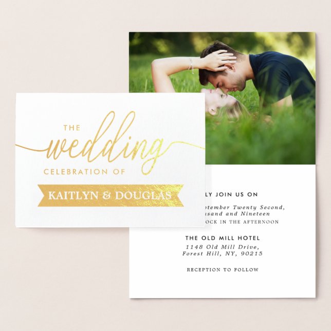 Modern Bröllop för FOIL-skript i Guld Folierat Kort (Display)