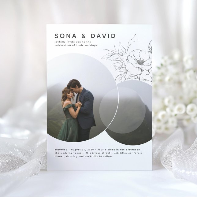 Modern Bröllop-foto med minimalistisk Blommigt Inbjudningar (Modern Minimalist Wedding Photo Invitations)