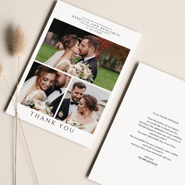 Modern Bröllop Foton, handskriven Bröllop Tack Kort (Wedding Day Photos Thank You Card Front and back View)
