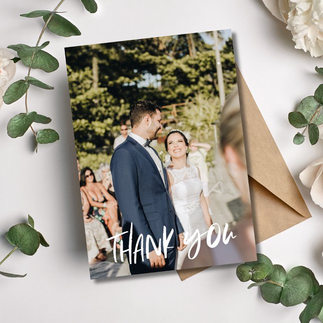 Modern Bröllop-fototack, ditt kort (Modern Wedding Photo Thank You Cards)
