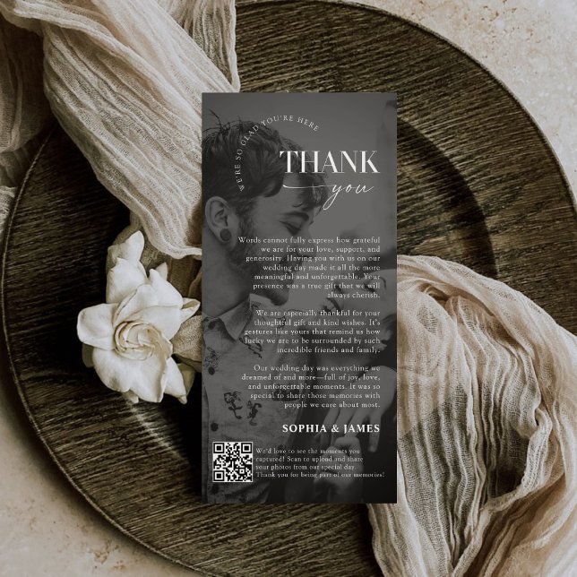 Modern Bröllop-fototack för skript - QR-kod Tack Kort (Skapare uppladdad)