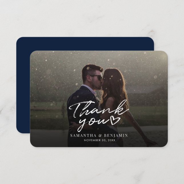 Modern Bröllop-fototackkort för skript Tack Kort (Fram/baksida)