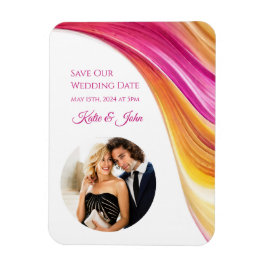 Modern Bröllop - Gult för foto-Rosa-Orange- Magnet