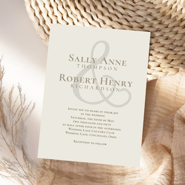 Modern Bröllop-handskript för Elegant Inbjudningar (Elegant calligraphy script ampersand sage green wedding invitation)