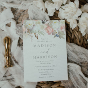 Modern Bröllop i den gudomliga  och vita Blommigte Inbjudningar
