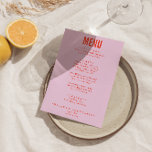 Modern Bröllop i Funky med fetstil, färgstark åter Meny<br><div class="desc">En färglös funky,  modern,  smart bröllop-middagsmeny. Med chicens malldesign för boho vintage blek  rosa bakgrund och stark orange typografi. Och orangens ljusa bakgrund. Perfekt och matchning med hela sviten.</div>
