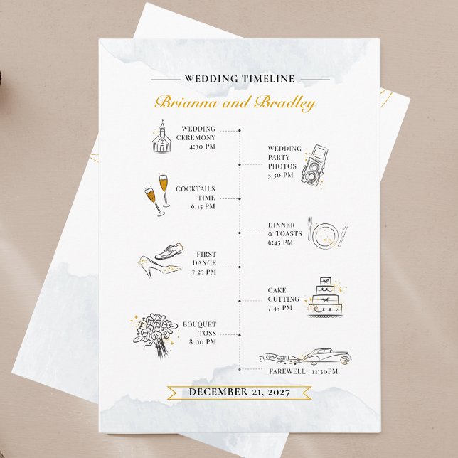 Modern Bröllop-kontinentalfärg och välkomstvattenf Program (Wedding Program Timeline with Icons Card)