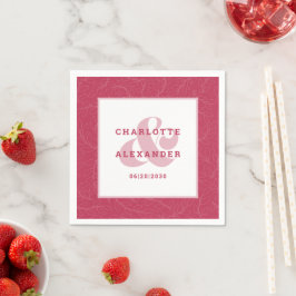 Modern Bröllop Magenta Red Trendig Bride & Groom Pappersservett
