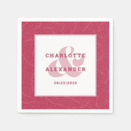 Modern Bröllop Magenta Red Trendig Bride & Groom Pappersservett