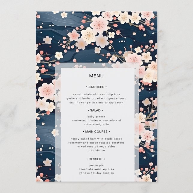 Modern Bröllop med Rosa Vågor och Sakura Blossom Meny (Framsida)
