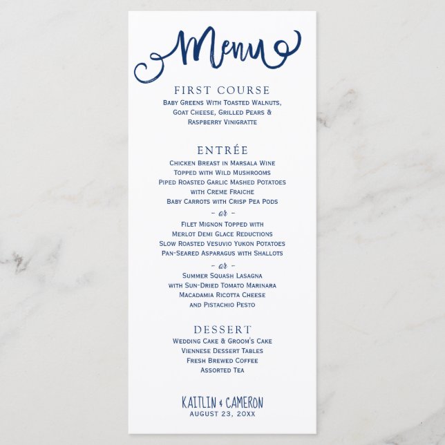 Modern Bröllop Menus | Typografi (marinblå) Meny (Framsida)