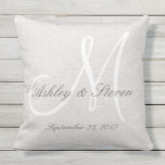 Modern Bröllop Monogram Rustic Linen-utseende Kudde<br><div class="desc">Rustik personlig tittar linne med en vit monogramsingång. Design är en teckning av Amelia Carrie. Gör en underbar gåva till Newlyweds,  antikvarier och andra särskilda tillfällen. Mycket trendig och en trevlig accent biet för ett sovrum,  ett vardagsrum,  en favoritstol osv. Anpassa med namn,  ursprungligt datum och datum.</div>