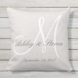 Modern Bröllop Monogram Rustic Linen-utseende Kudde