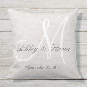 Modern Bröllop Monogram Rustic Linen-utseende Kudde