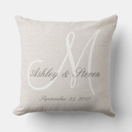 Modern Bröllop Monogram Rustic Linen-utseende Kudde