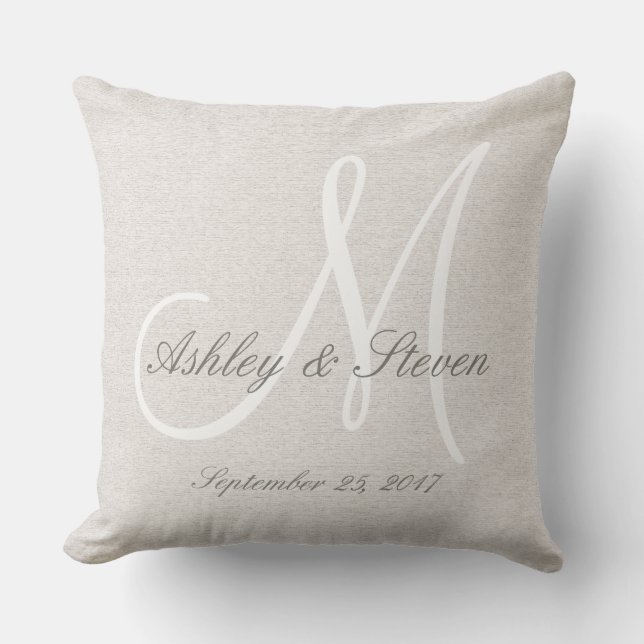 Modern Bröllop Monogram Rustic Linen-utseende Kudde (Framsida)