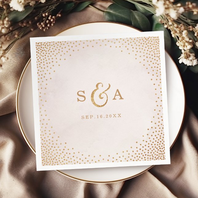 Modern  bröllop-monogrammet glitter guld ro i pappersservett (Modern blush glitter rose gold wedding monogram paper napkins)