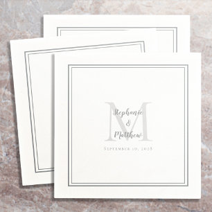 Modern Bröllop Namn & Date Monogram Grått Cocktail Pappersservett