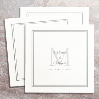 Modern Bröllop Namn & Date Monogram Grått Cocktail Pappersservett