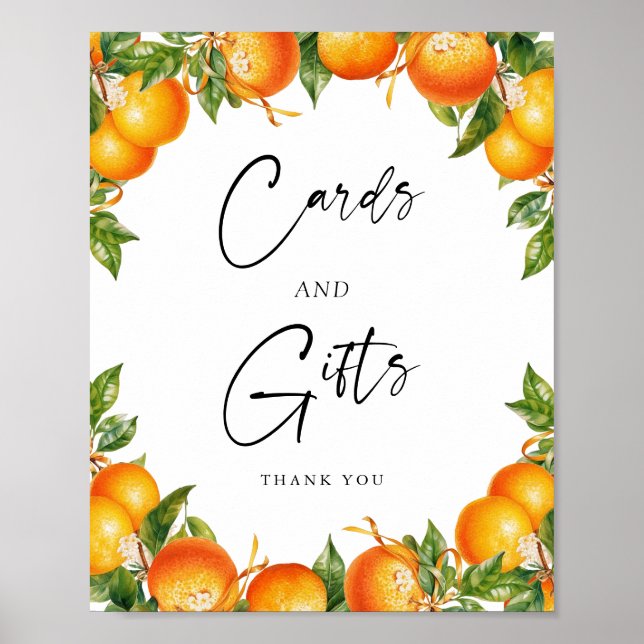 Modern Bröllop Orange Citrus Cards and Gifts Sign Poster (Framsidan)