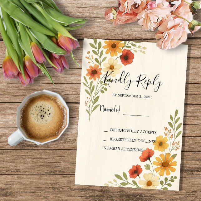 Modern bröllop OSA av roliga vattenfärger Inbjudningar (Rustic modern watercolor flowers boho wedding RSVP Invitation.)