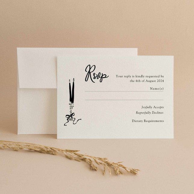 Modern Bröllop OSA Card (hand drawn wedding rsvp card, modern vintage inspired response card illustrated, hand written)