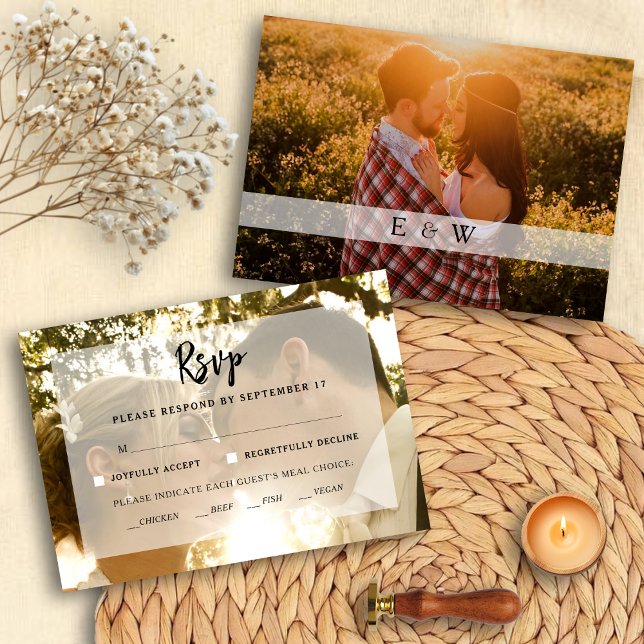 Modern Bröllop OSA för fotoövertäckning (Modern Photo Overlay Wedding RSVP card)