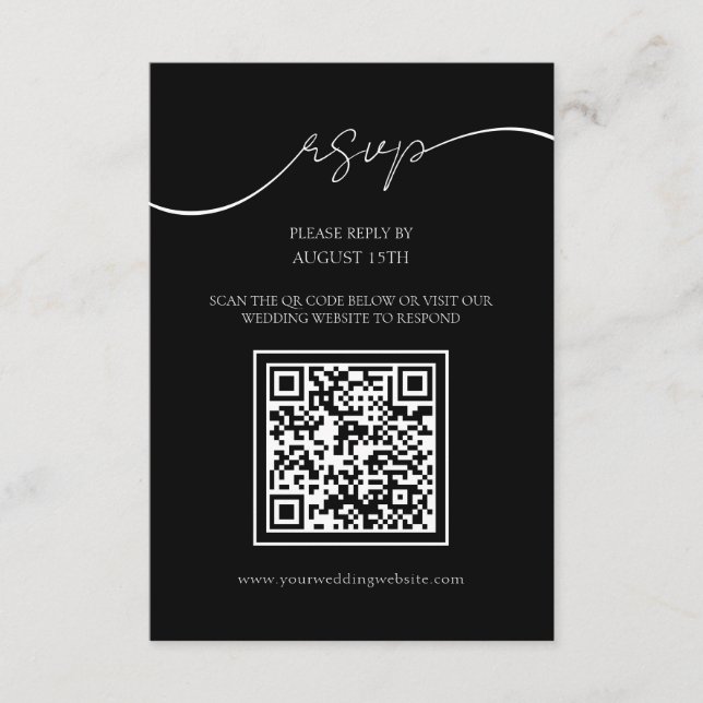 Modern Bröllop OSA för svart och vitt QR-kod Tilläggskort (Framsida)