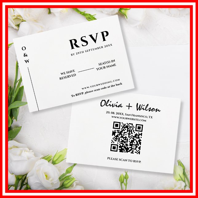 Modern Bröllop OSA för svartvit QR-kod för Elegant Kort (Skapare uppladdad)